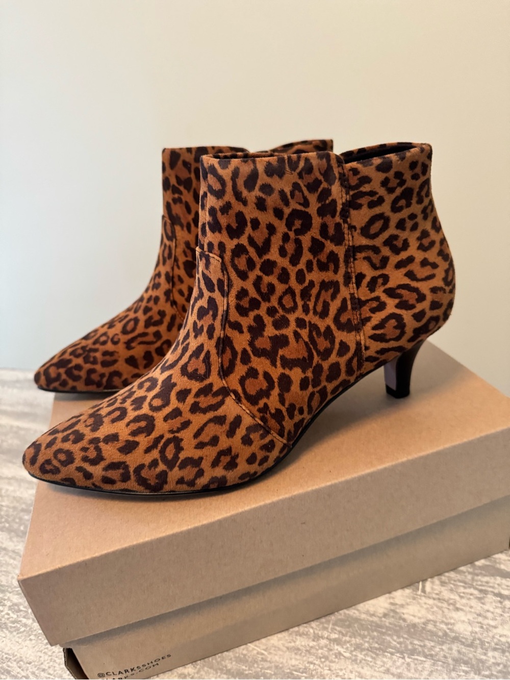 Collection by Clark’s Leopard Print Ankle Boots - Women's Kitty Heel Booties